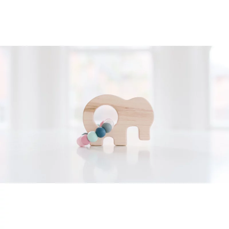 Bannor Toys Elephant Grasping Wooden Baby Toy with Teething Beads - Hydrangea from Gimme the Good Stuff