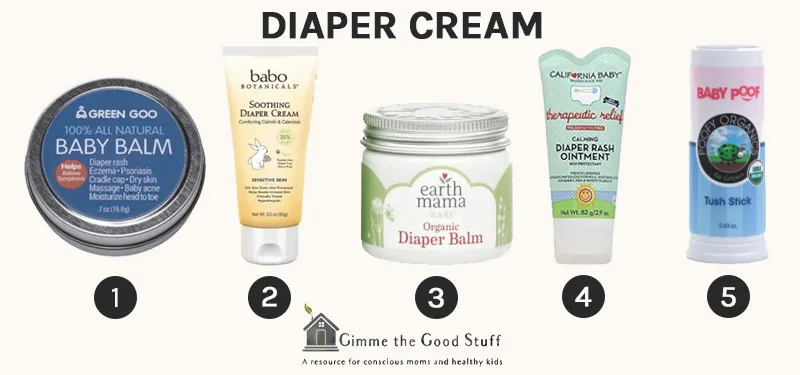 Graphic of various types of safe diaper rash cream. | Gimme The Good Stuff