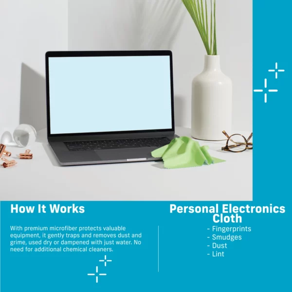An image of a laptop and desktop space with a E-cloth Microfiber Personal Electronics Cloth from Gimme the Good Stuff 002