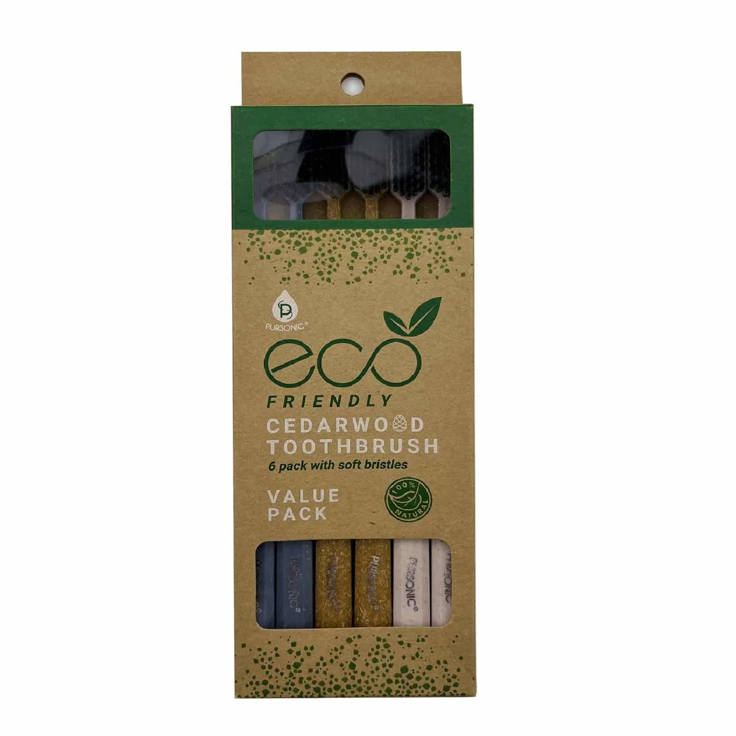 Pursonic Eco-friendly Cedarwood Toothbrushes (6 Pack)
