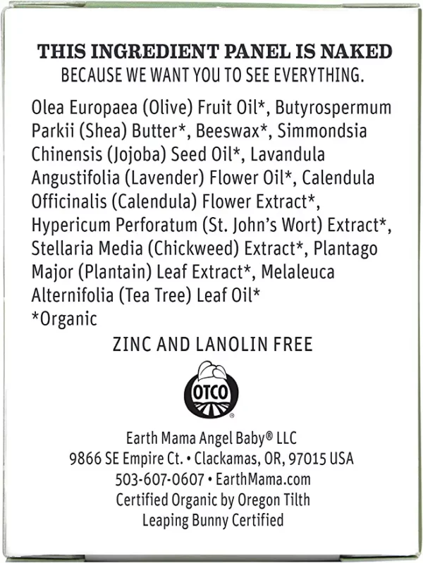 Earth Mama Organic Diaper Balm Ingredients Label
