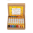 A yellow box filled with 12 colorful beeswax crayons.