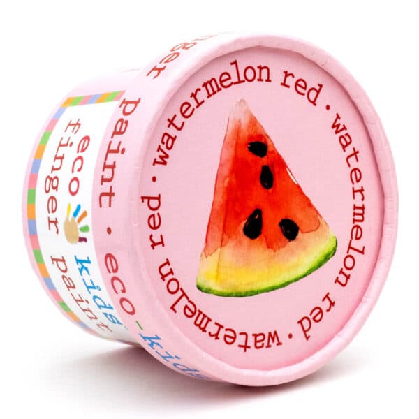A pink tub of non-toxic finger paint with a watermelon on the lid.