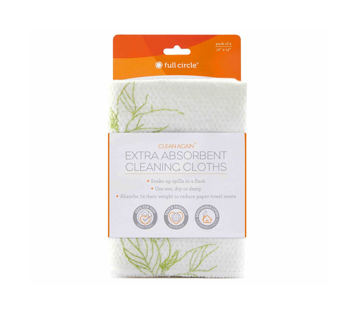 Full Circle Extra Absorbent Cleaning Cloths 2 Packs of 2 12x12" Cloths 4 Cloths 