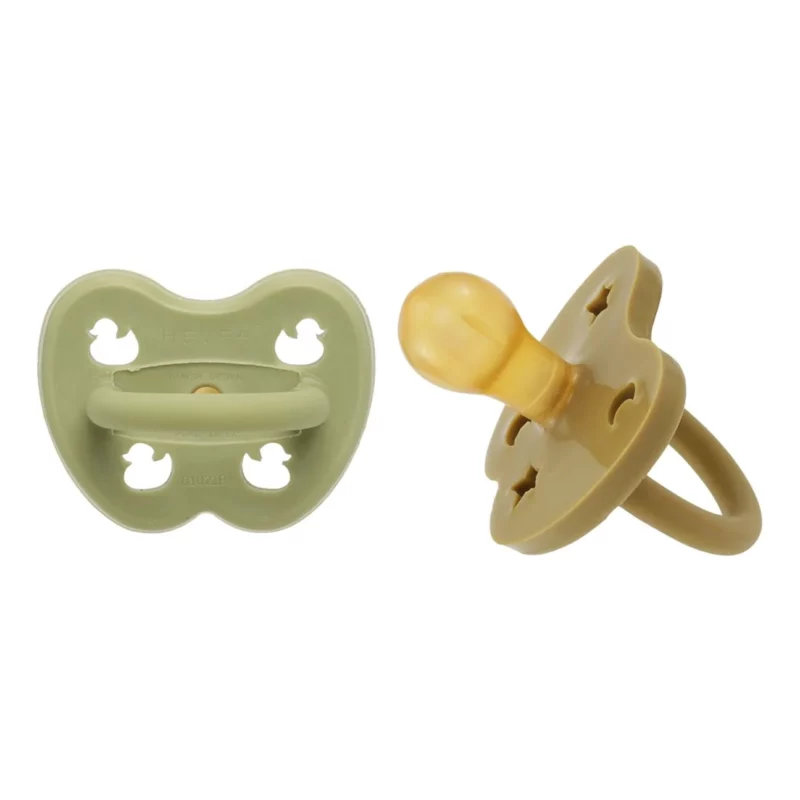 Hevea Natural Rubber Pacifiers Hunter Green and Olive ROUND from Gimme the Good Stuff