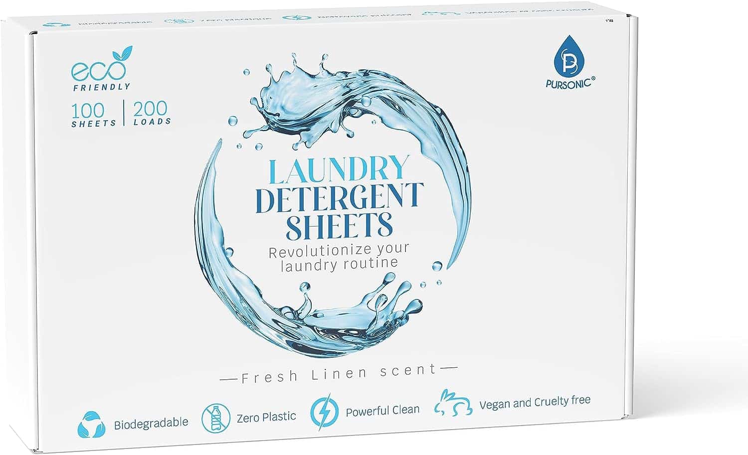 Pursonic Natural Eco Laundry Detergent Sheets – Fresh Linen Scent