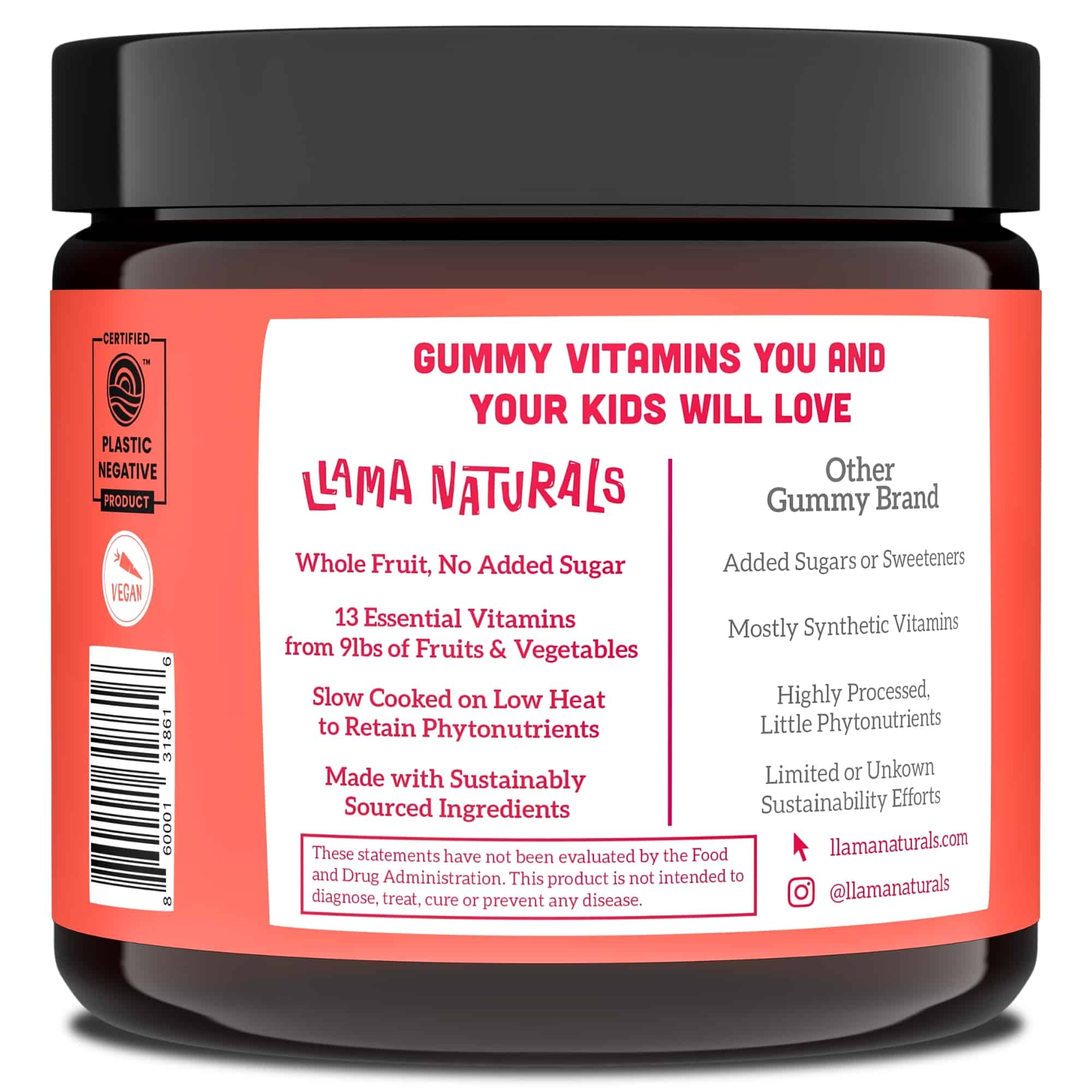  Llama Naturals Real Fruit Gummy Vitamins for Kids, No