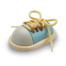 a small wooden toy shoe for teaching kids how to tie.