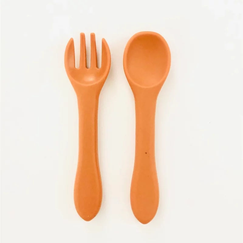 Silicone Toddler Fork And Spoon Set from Gimme the Good Stuff Rust