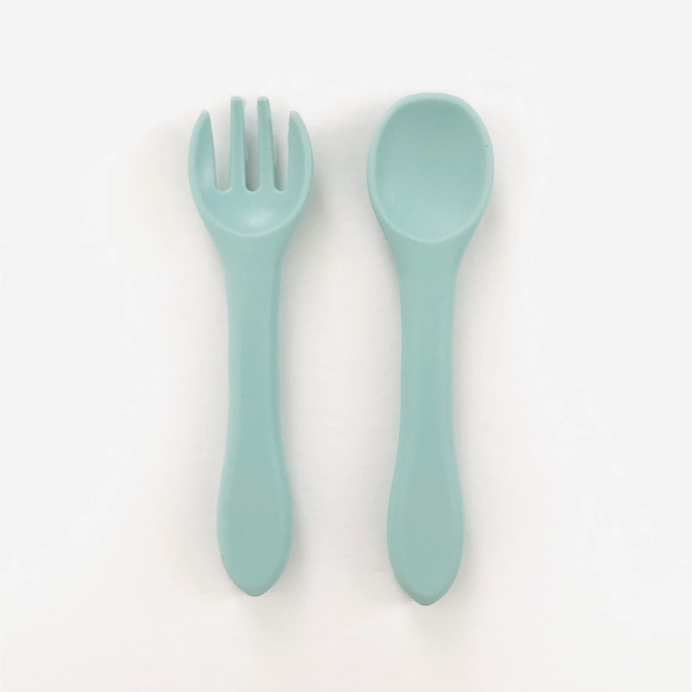 Silicone Toddler Fork and Spoon Set from Gimmme thre Good Stuff Silver Blue