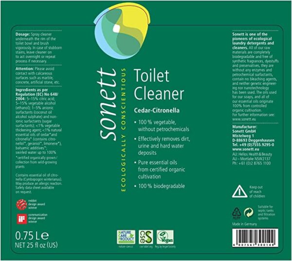 Sonett All Natural Toilet Cleaner Label