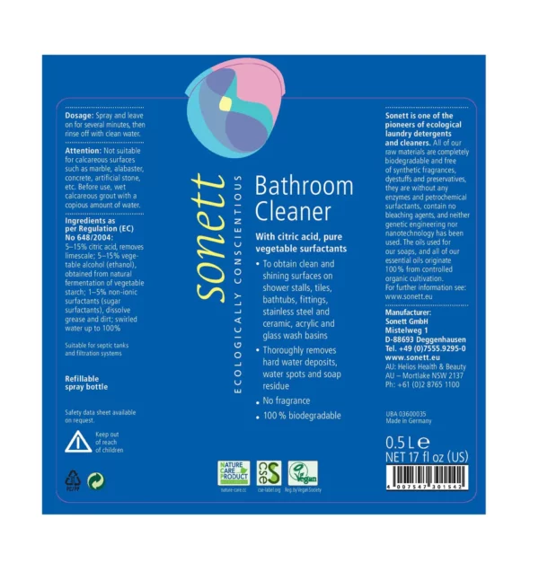 Sonett Natural Bathroom Cleaner Label