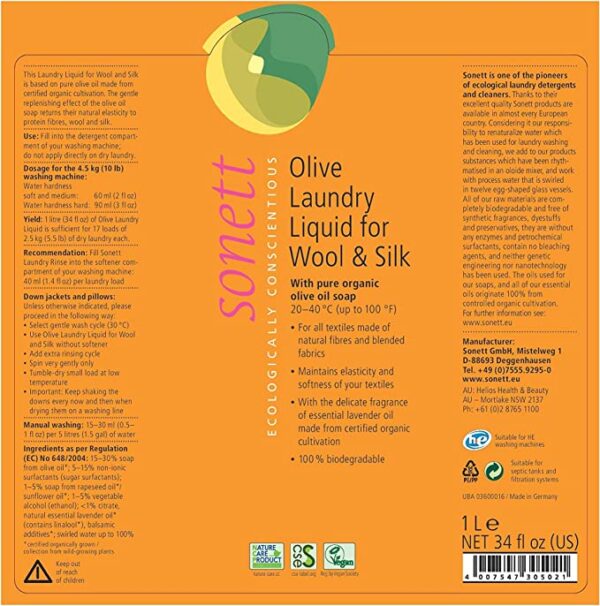 Sonett Olive Laundry Liquid Label