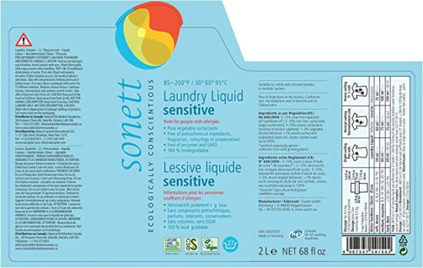 Sonett Sensitive Laundry Liquid Label.