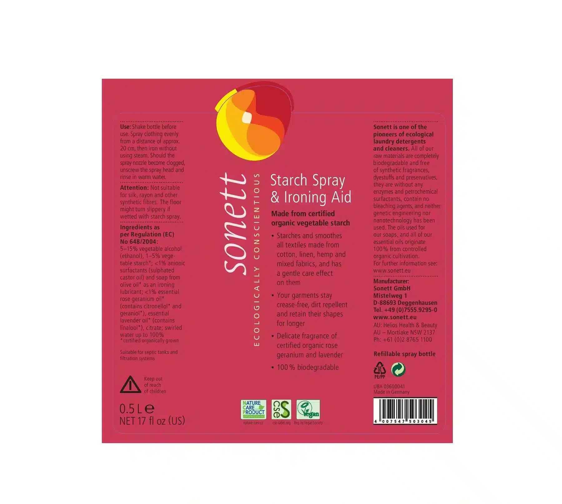 Sonett - Starch Spray and Ironing Aid