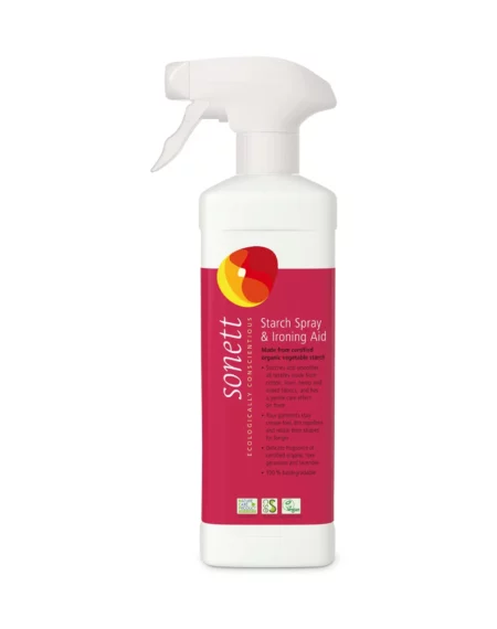 A bottle of Sonett Starch Spray and Ironing Aid on a white background.
