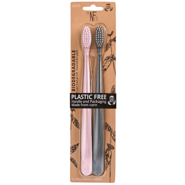 The Natural Family Company Bio Toothbrush 2 Pack Rose Quartz and Monsoon Mist from Gimme the Good Stuff