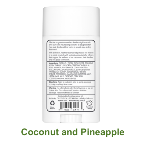 Thinksport Magnesium Deodorant Coconut and Pineapple Ingredients from Gimme the Good Stuff