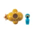 A yellow toy submarine and a blue diver toy.