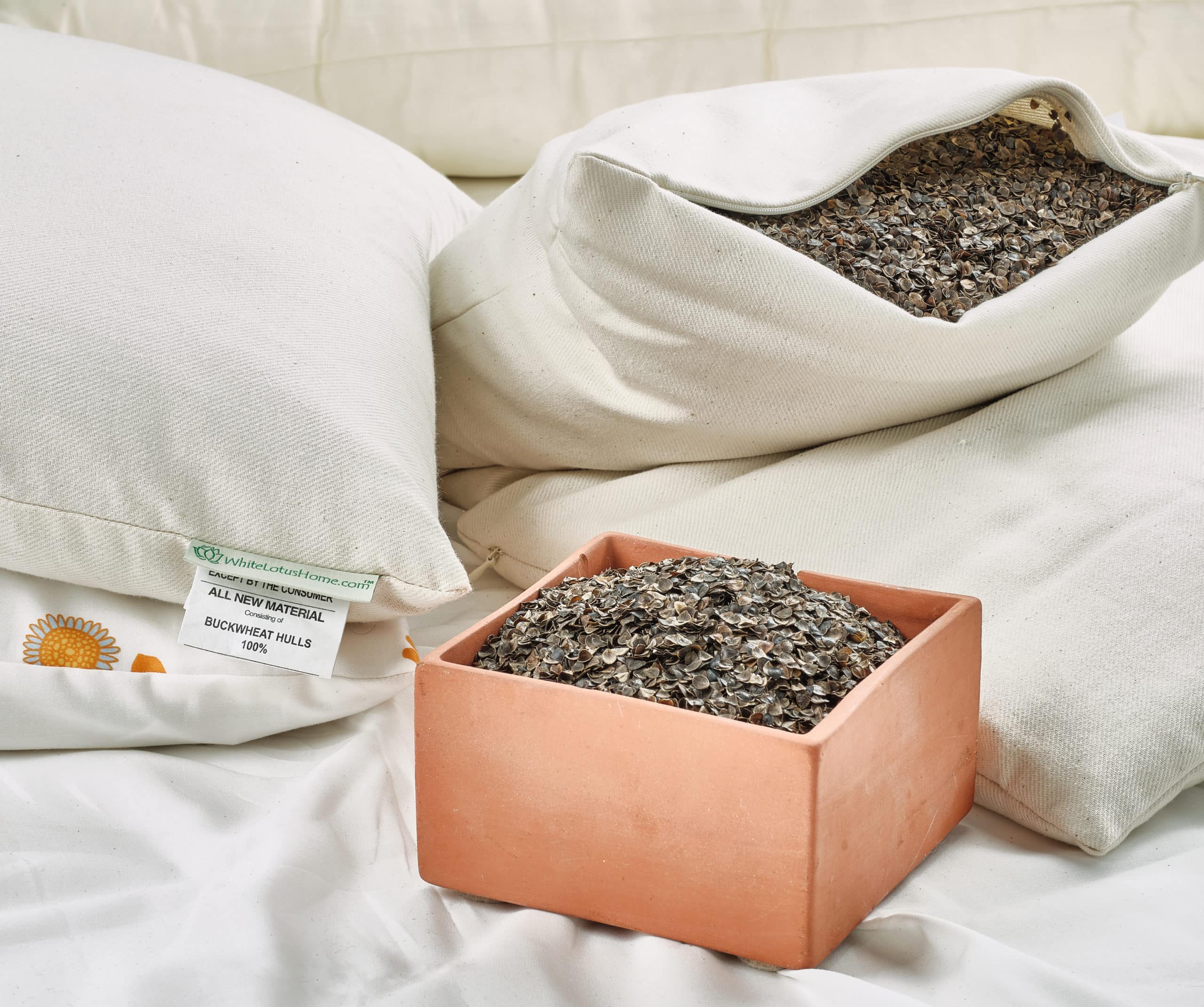 White Lotus Buckwheat Sleep Pillows with Organic Cotton Casing