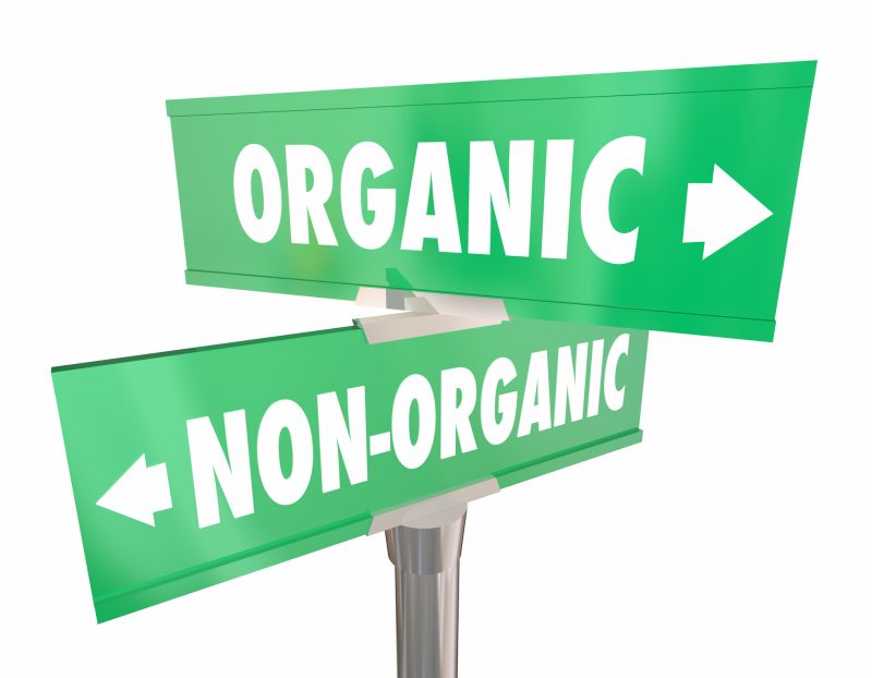 Organic Vs Non-organic Road Street Signs 3d Illustration