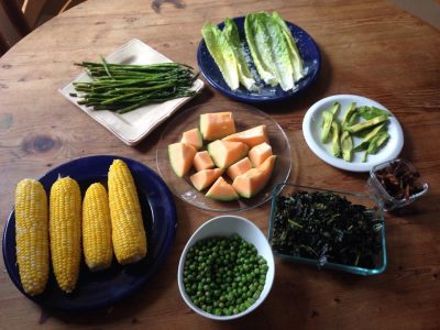 plant-based dinner of veggies and fruit